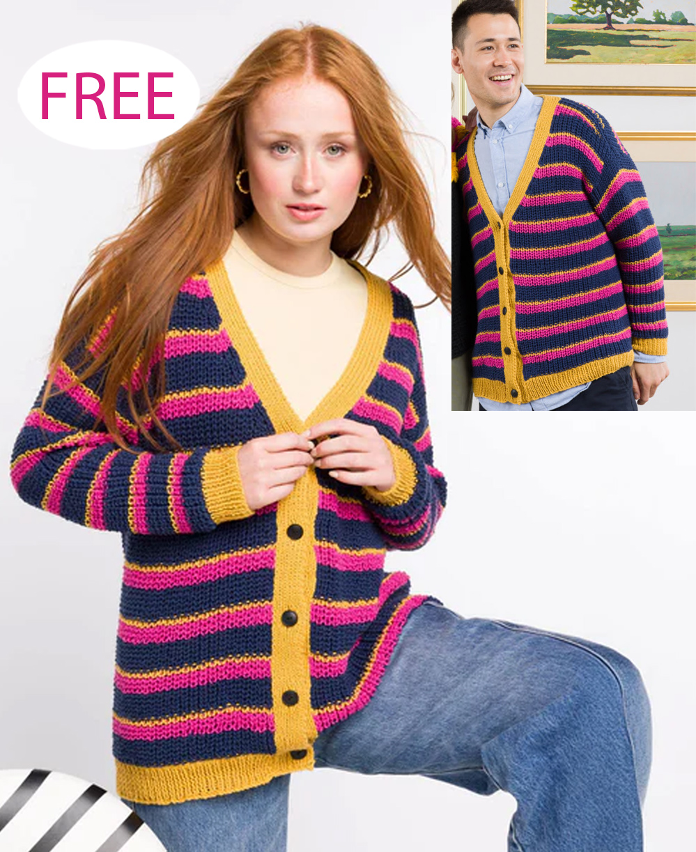 Free Stripy V-Neck Cardigan Knitting Pattern for Men and Women