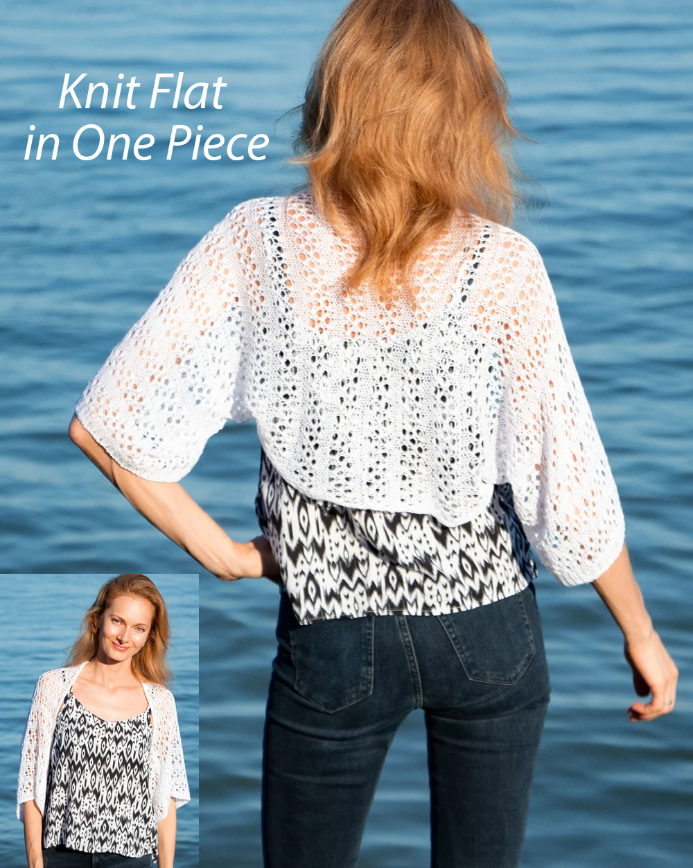 Knitting pattern for One Piece Lace Shrug