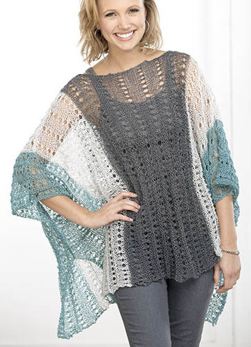 Free Knitting Pattern for Tri-color Lace Poncho