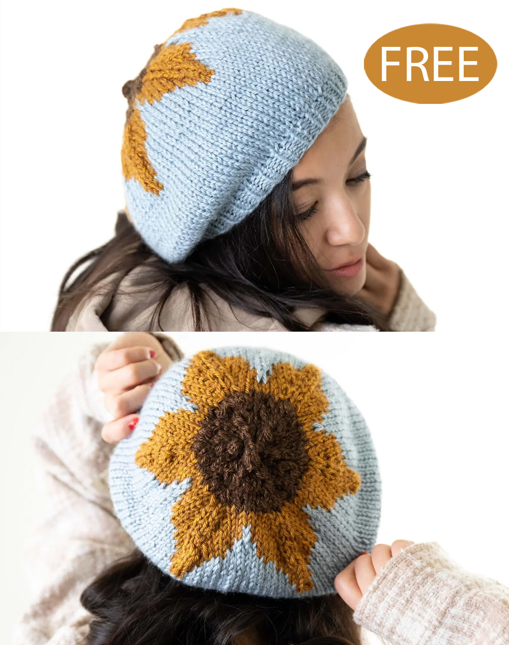 Free Sunflower Beret Hat Knitting Pattern