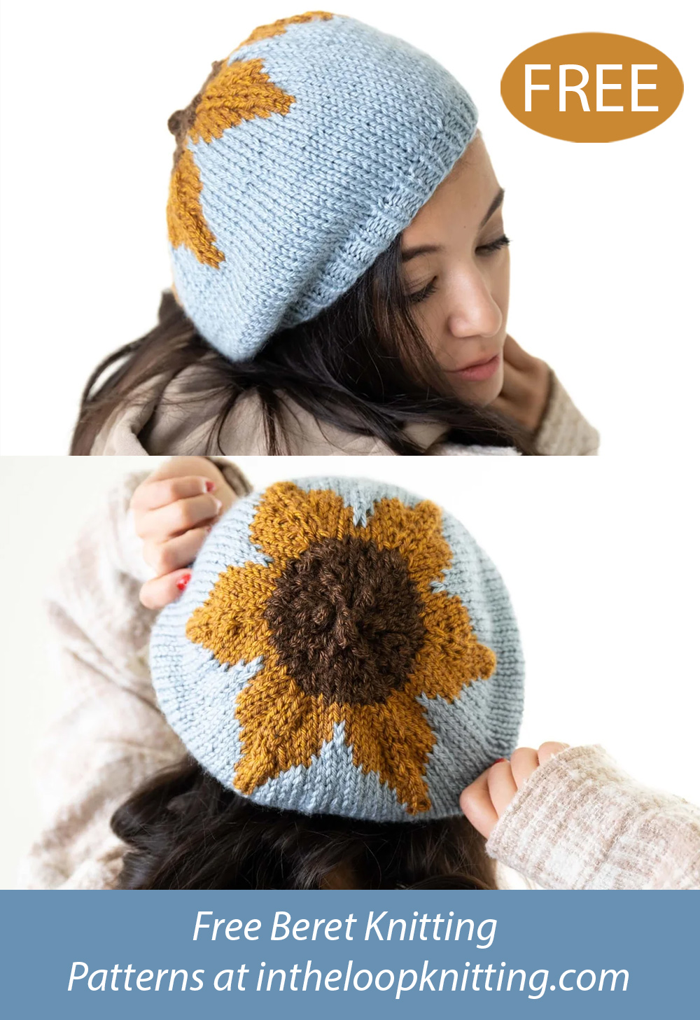 Free Sunflower Beret Hat Knitting Pattern