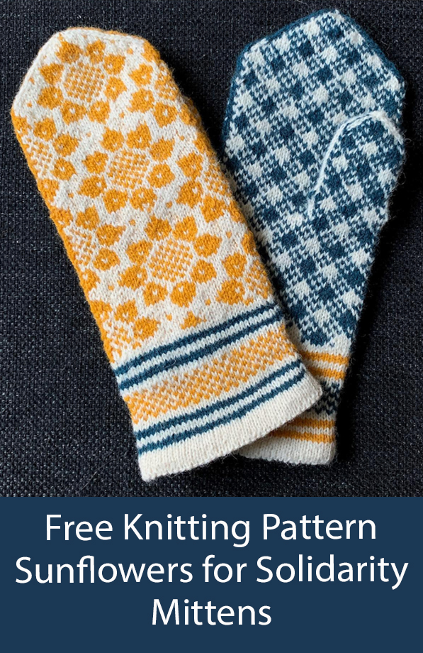 Sunflowers for Solidarity Mittens Free Knitting Pattern