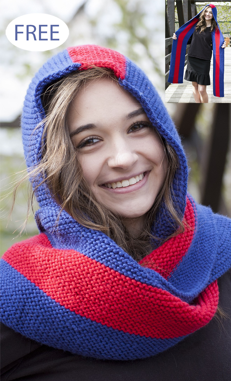 Free Hood Knitting Pattern Super Fan Hooded Scarf