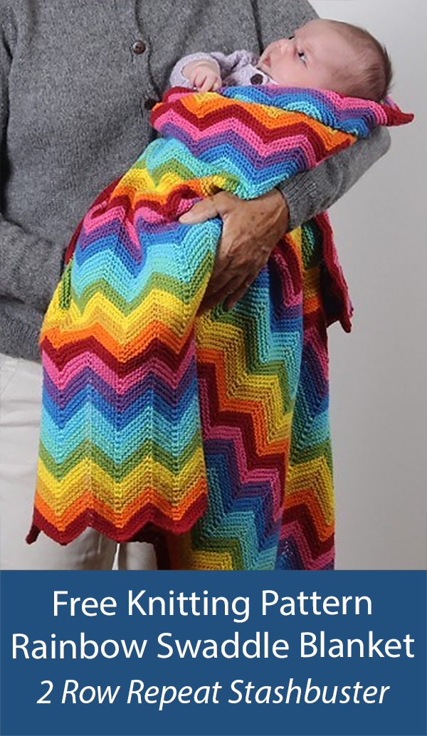 Free Baby Blanket Knitting Pattern Super Rainbow Swaddle Blanket 2 Row Repeat Stashbuster