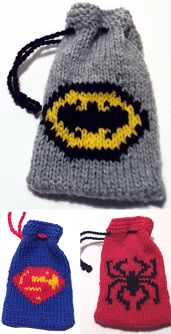 Knitting Patterns for Superhero Gift Bags