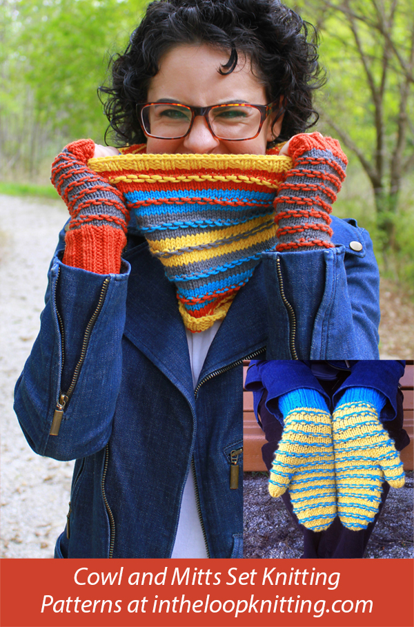 Surplus Stripes Cowl and Mitts Knitting Pattern