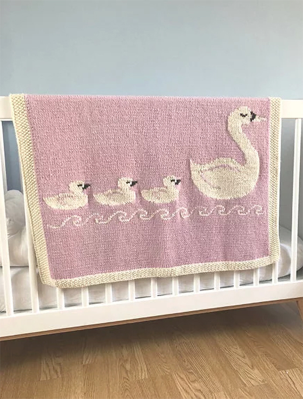 Knitting Pattern for Swan Family Baby Blanket