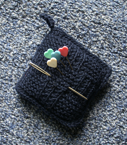 Knitting pattern for Gansey Swatch Pincushion
