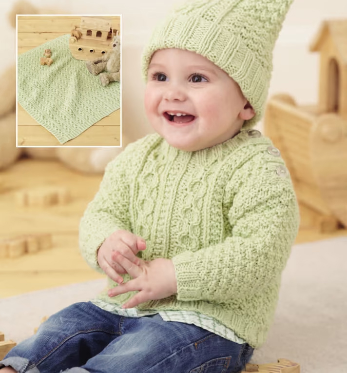Baby Set Knitting Pattern Sweater, Hat and Blanket Sirdar 4829