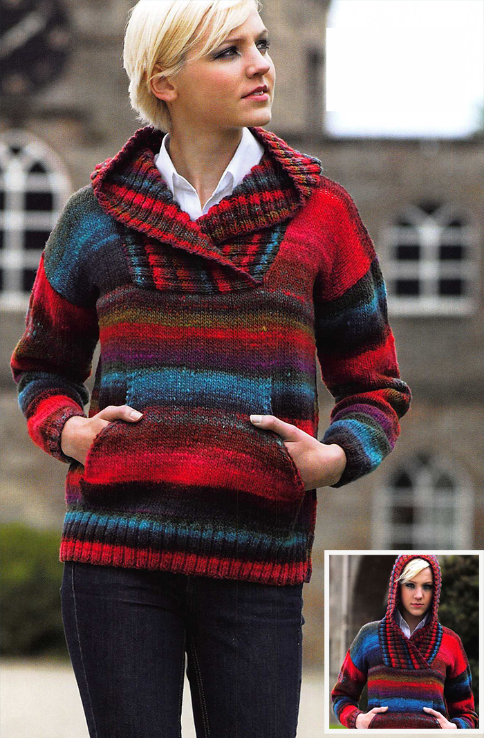 Free Women's Hooded Sweater With Pockets Knitting Pattern