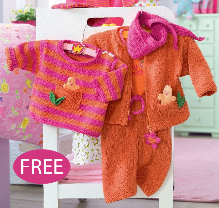 Free Baby Sweater Set with Chick Finger Puppet Knitting Pattern