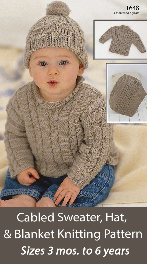Baby Sweaters Knitting Pattern Cabled Sweater, Hat, and Blanket 