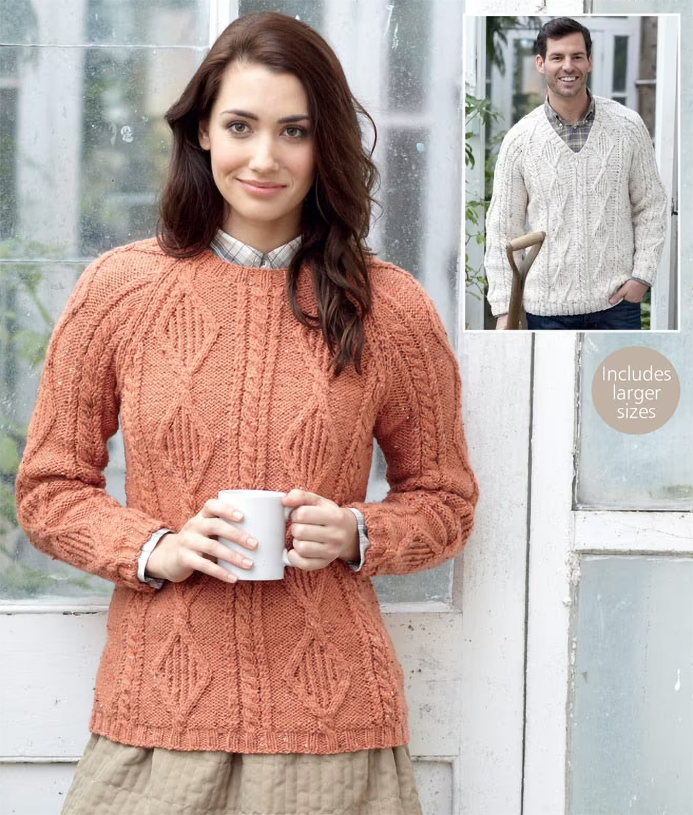 Knitting Pattern diamond cable Sweaters in Hayfield Bonus Aran Tweed 7373