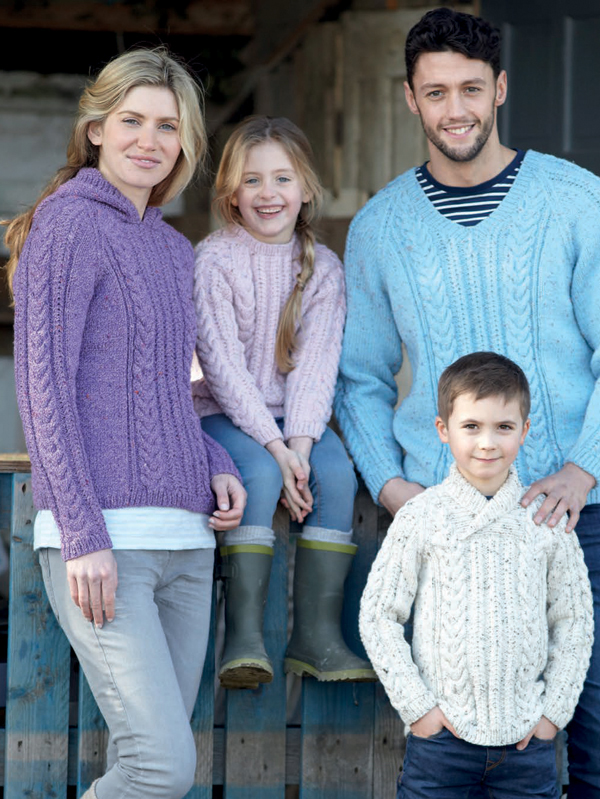 Sweater Knitting Patterns Family Cable Jumpers Hayfield 7989 Men, Women, Children