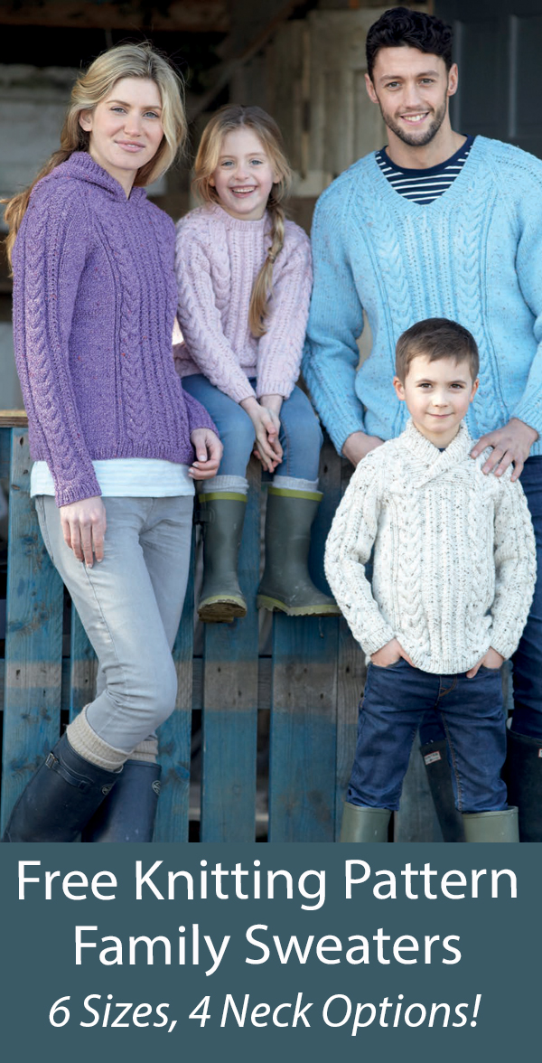 Free Sweater Knitting Patterns Family Cable Jumpers Hayfield 7989 Men, Women, Children