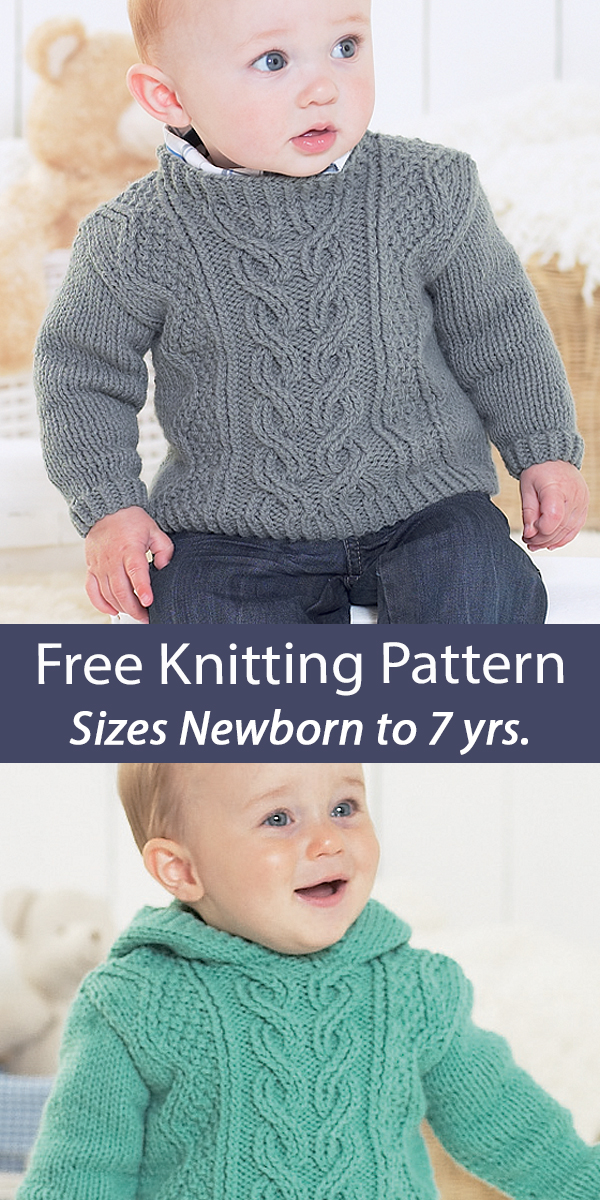 Free Baby and Child Sweater Knitting Patterns Round Neck Sweater and Hooded Sweater Sirdar 1337