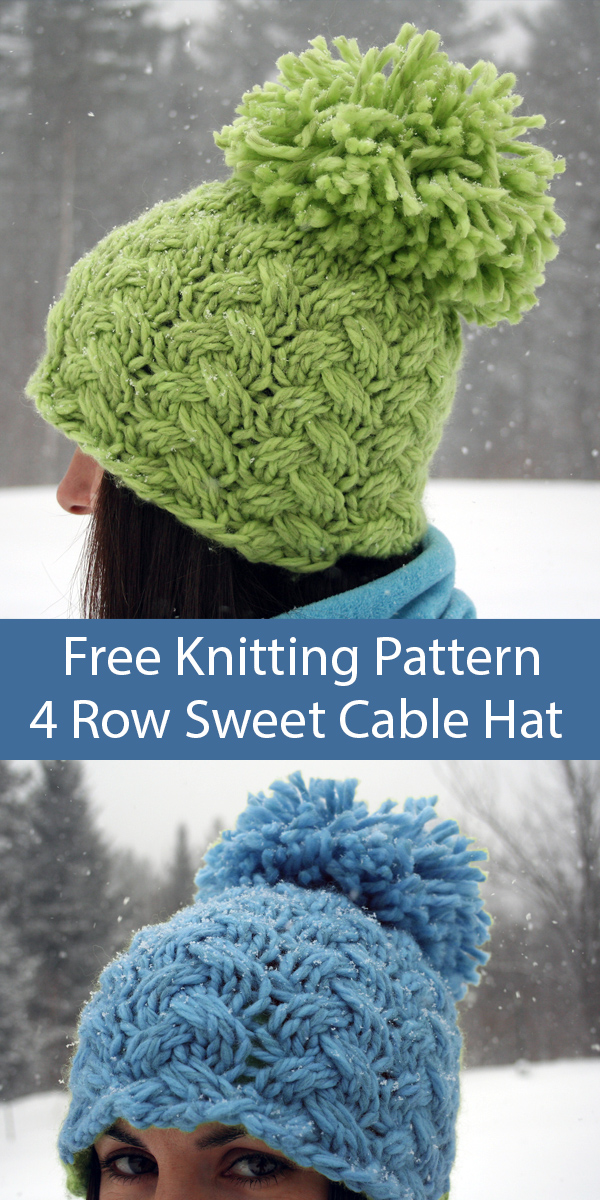 Free Knitting Pattern for 4 Row Repeat Sweet Cabled Hat in Super Bulky Yarn