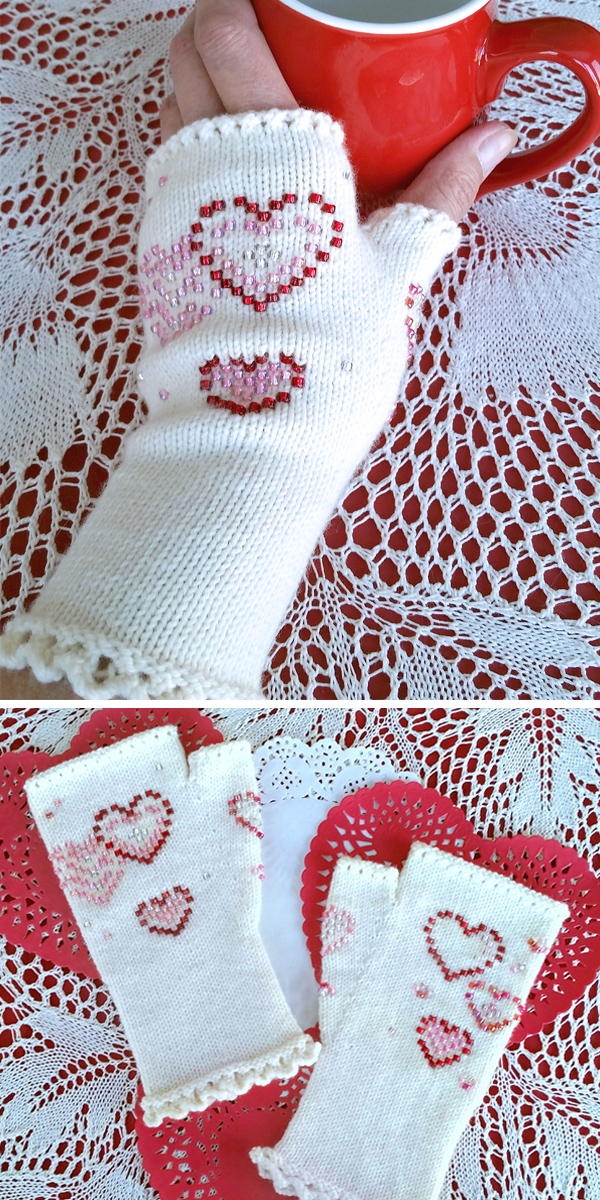 Free Knitting Pattern for Sweetheart Beaded Glovelets