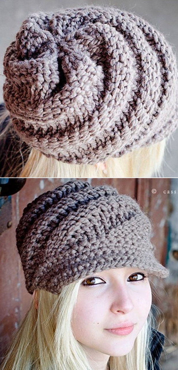 Knitting Pattern for Swirl Beanie With Optional Visor