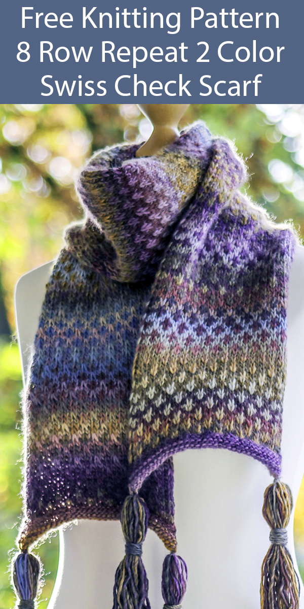 Free Knitting Pattern for Easy 8 Row Repeat 2 Color Swiss Check Scarf
