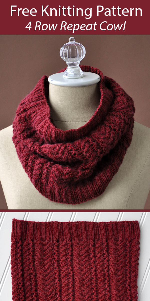 Free Knitting Pattern Syrah Cowl 4 Row Repeat One Skein