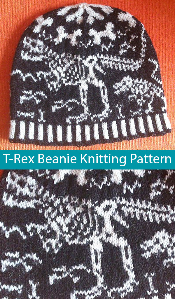 Knitting Patterns for T-Rex Dinosaur Beanie Hat