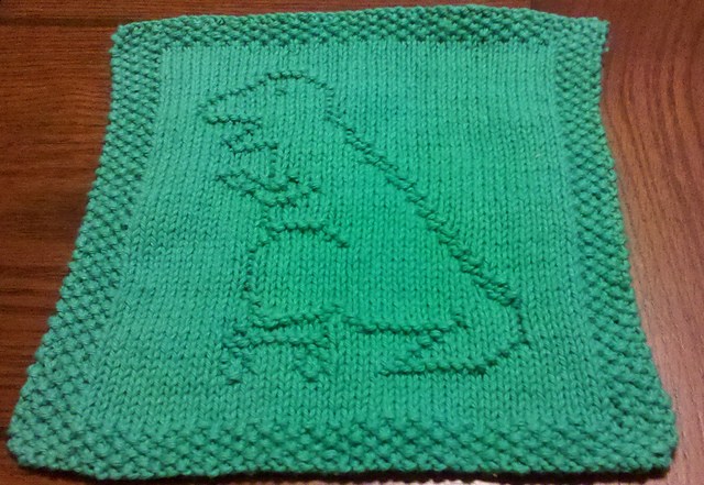 Free knitting pattern for Roller Skating T Rex Dishcloth