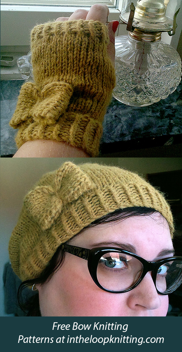 Free Take a Bow Hat and Mitts Knitting Pattern