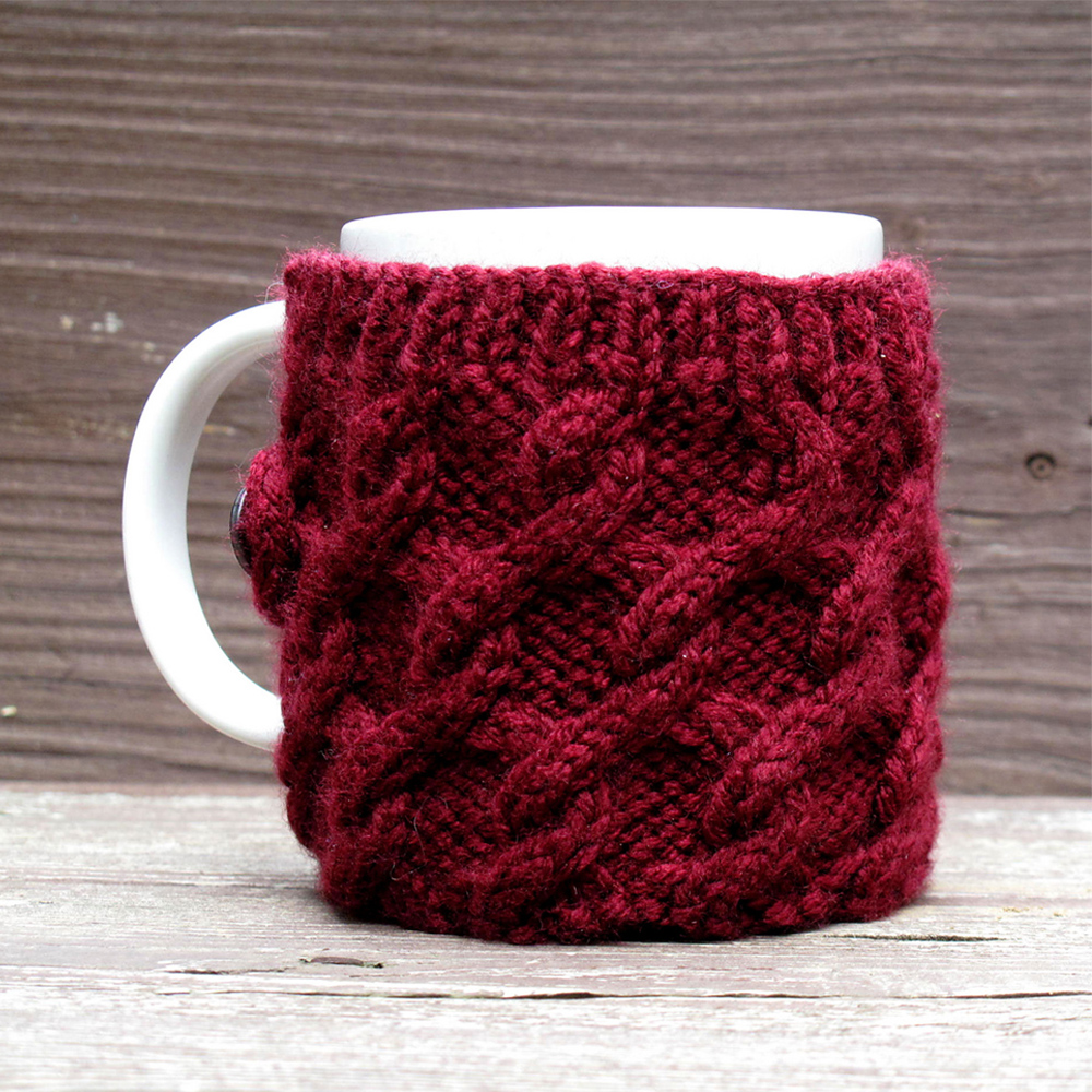 Free Tangled Cables Mug Sweater Cup Cozy Knitting Pattern 