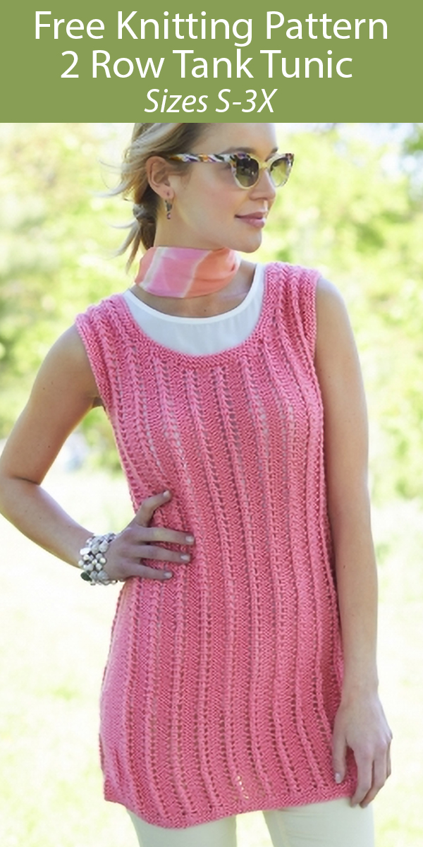 Free Knitting Pattern for 2 Row Tunic Tank Top Sizes S to 3X