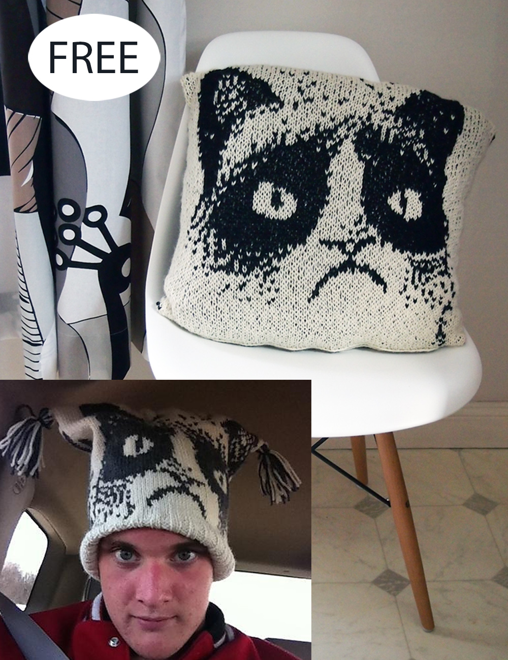 Grumpy Cat knitting pattern -- free knitting pattern to adapt for a Grumpy Cat look