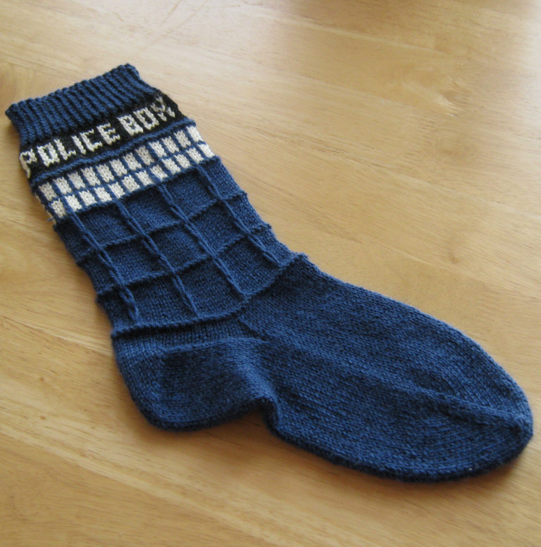Free Knitting Pattern for TARDIS Socks