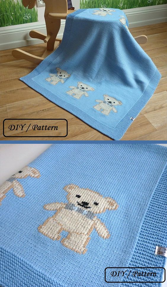 Knitting Pattern for Teddy Bear Baby Blanket