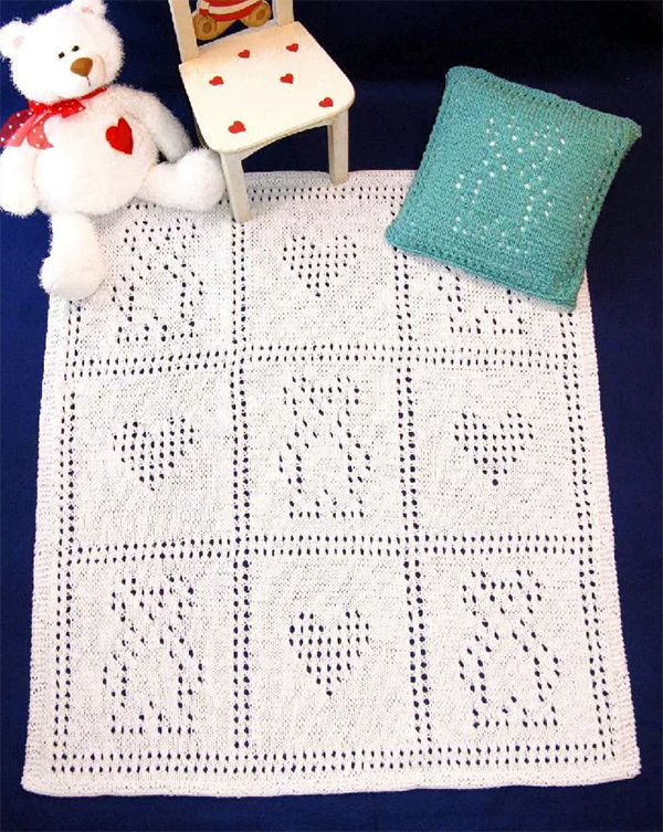Knitting Pattern for Teddy Bear Blankie Set 