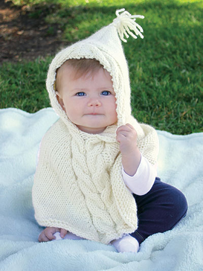 Knitting pattern for Teeny Poncho with hood