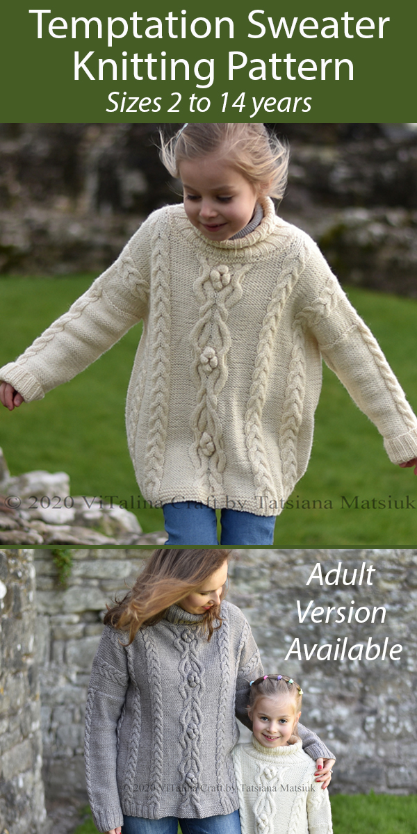 Knitting Pattern for Temptation Sweater Sizes 2 to 14 years
