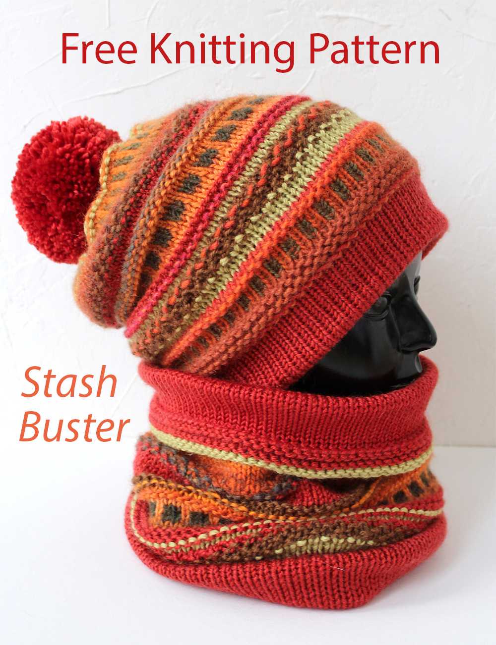 Free Terracotta Hat and Snood Scrap Yarn Knitting Pattern