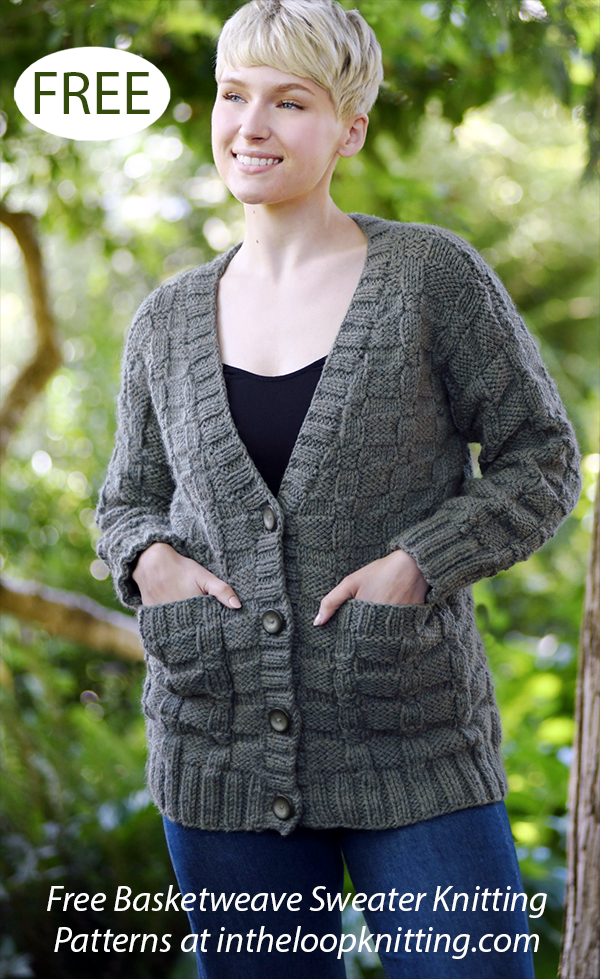 Free Textured Cardigan with Patch Pockets Knitting Pattern