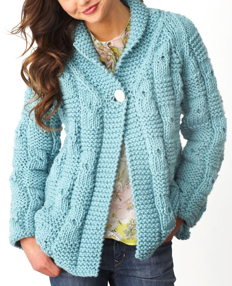 Free Knitting Pattern for Textured Checks Cardigan