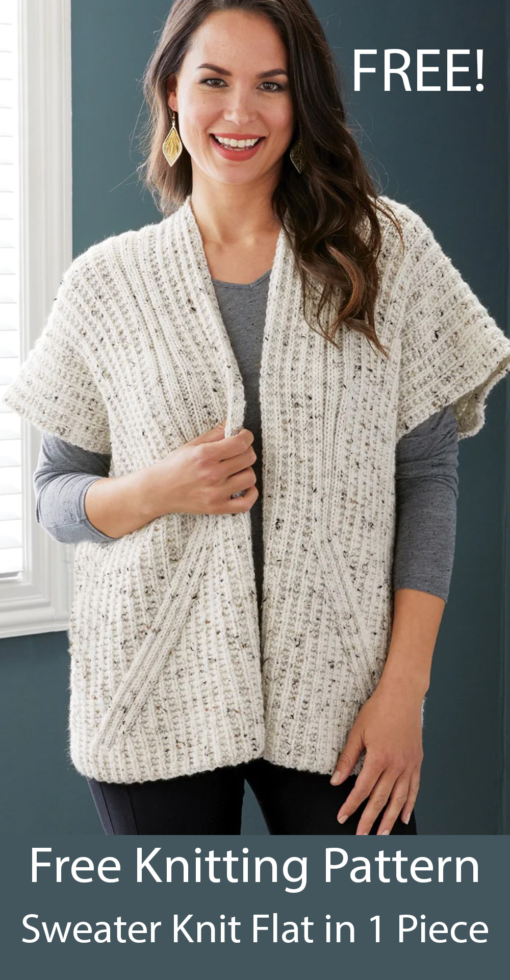 Free Cardigan Sweater Knitting Pattern Textured Serape Knit Flat
