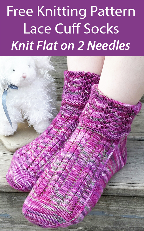 Free Knitting Pattern for Lace Cuff Socks Knit Flat on Two Needles