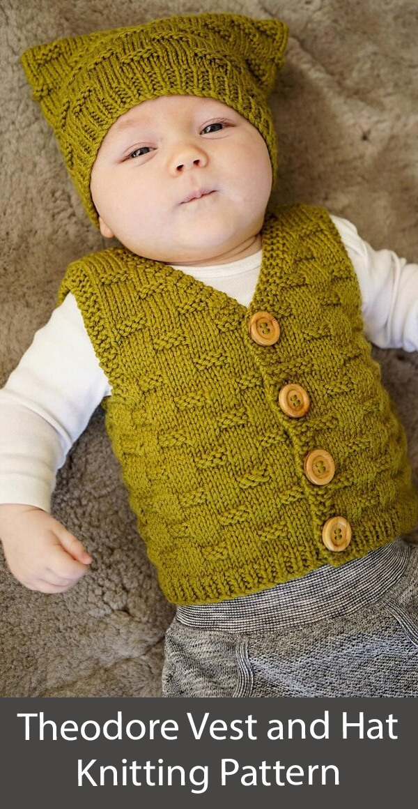 Baby Knitting Pattern Theodore Baby Vest and Hat Set