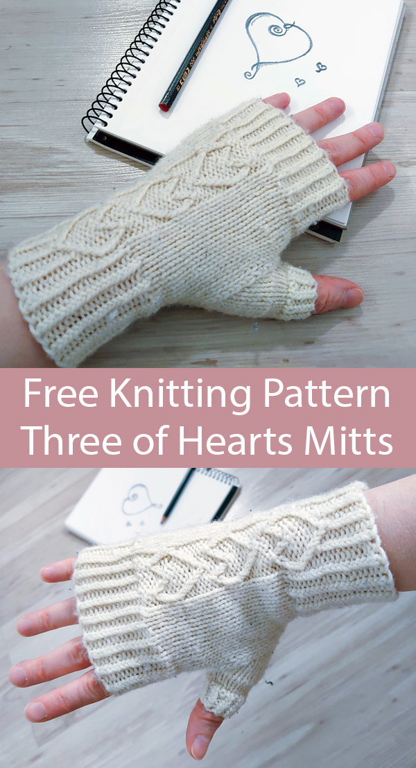 Free Three of Hearts Mitts Knitting Pattern
