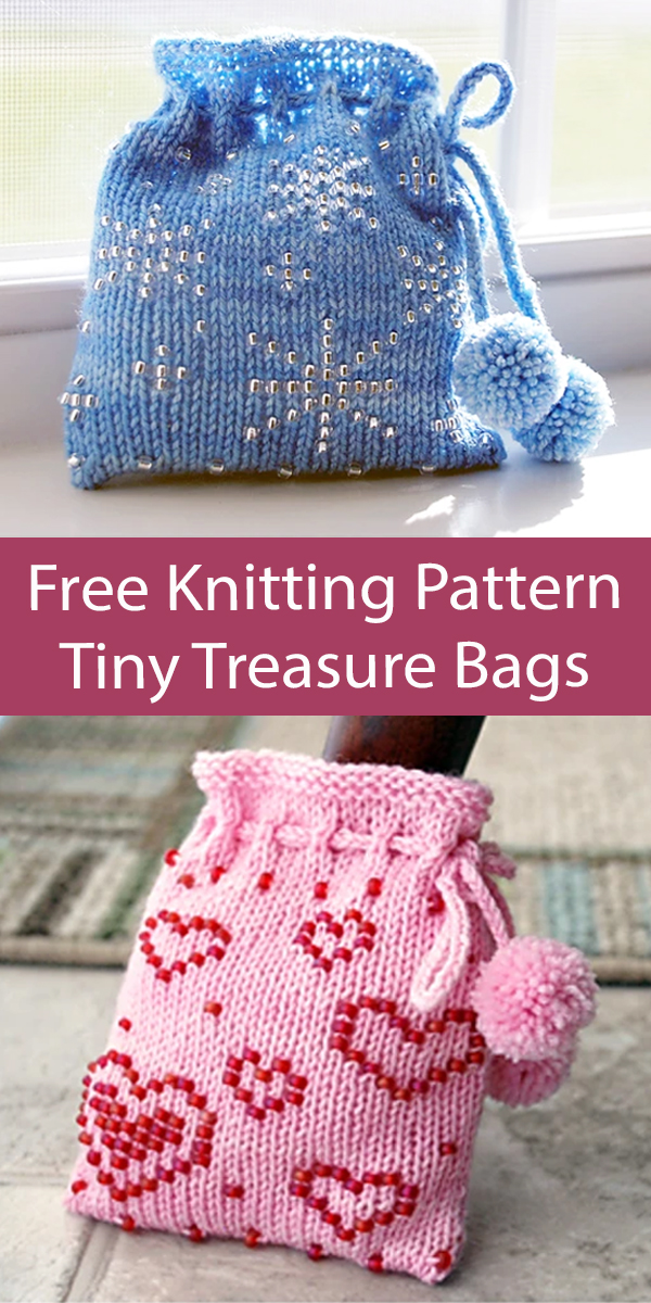 Tiny Treasure Bags Free Knitting Pattern Christmas and Hearts