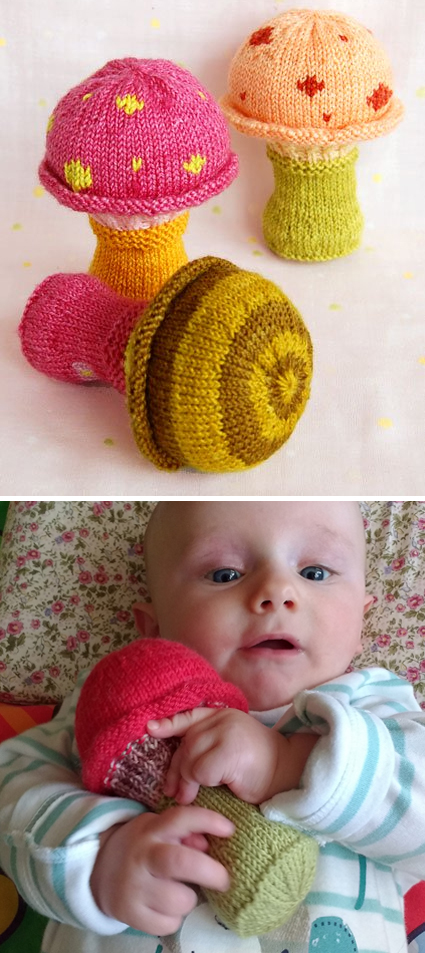 Free Knitting Pattern for Toadstool Baby Rattles