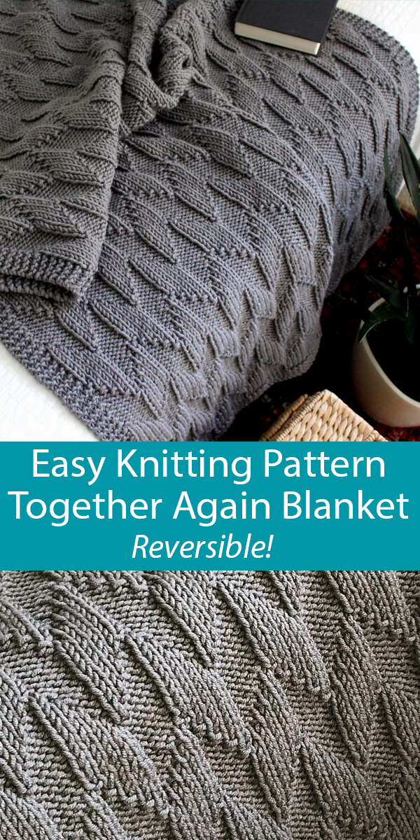 Knitting Pattern for Easy Together Again Reversible Blanket in 6 Sizes