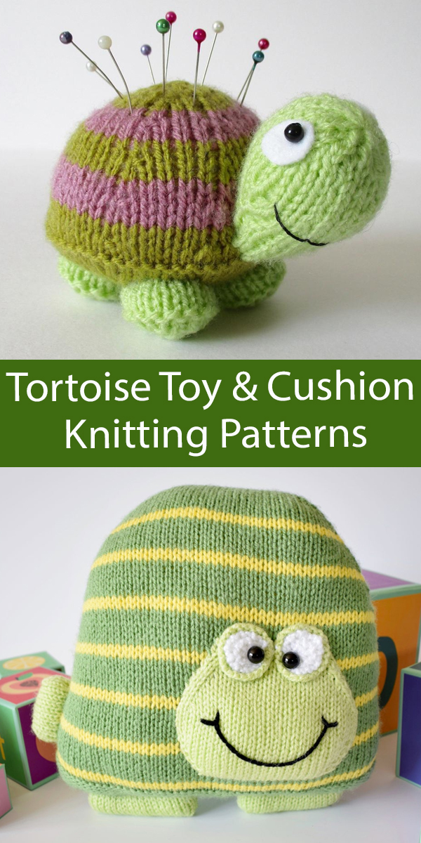 Tortoise Knitting Patterns Turtle Cushion, Toy, Pincushion