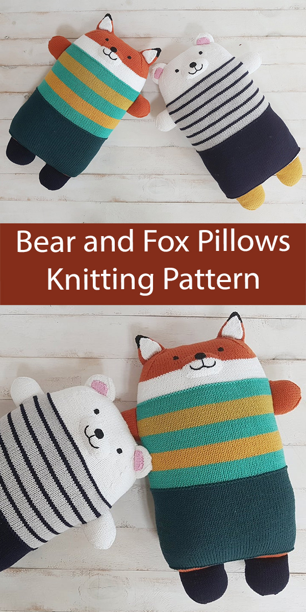 Bear and Fox Cushion Knitting Pattern Toy Pillow