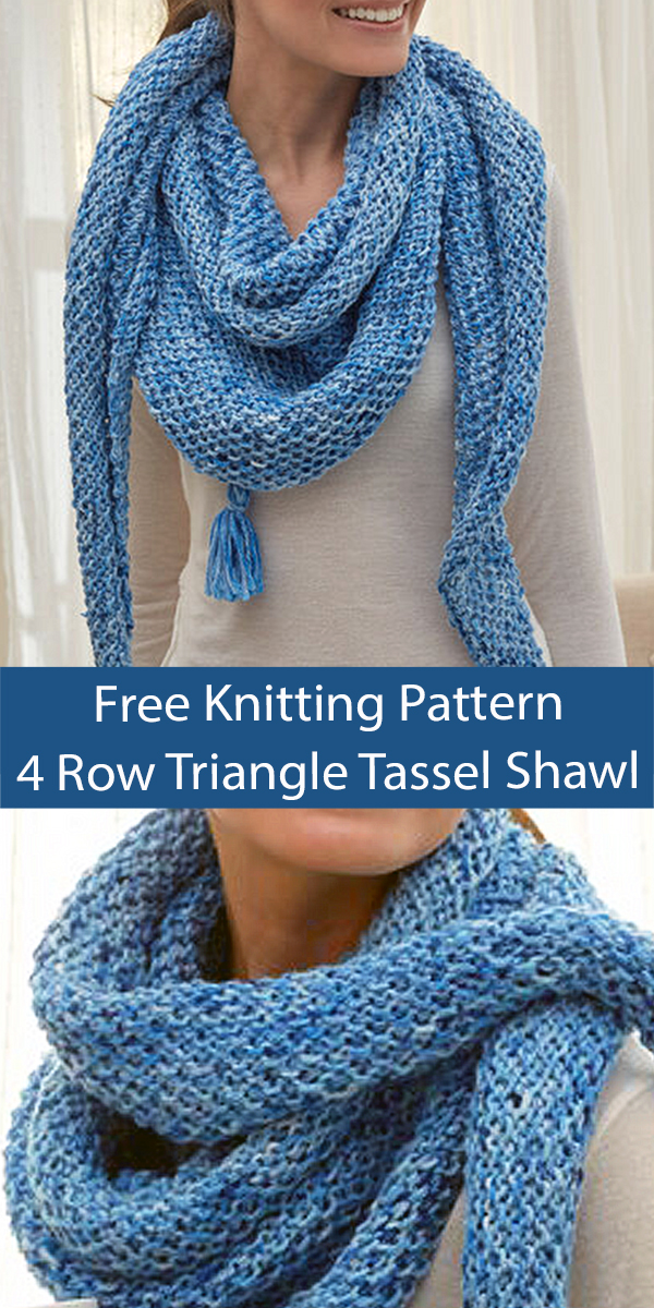 Free Knitting Pattern for 4 Row Repeat Triangle Tassel Shawl