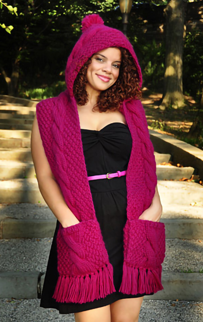 Knitting Pattern for Trifecta Hooded Scarf With Pockets